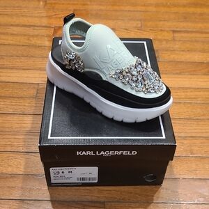 Karl Lagerfeld Mika Slingback Sneakers - Mint and Black Crystal Embellished